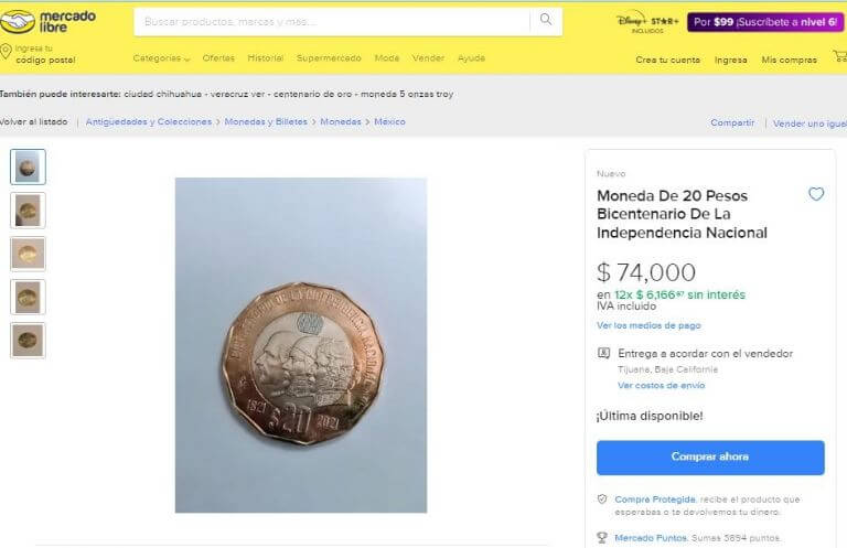 valor moneda 20 pesos bicentenario de la independencia en internet