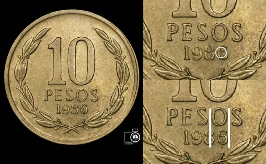 10 pesos fecha ancha 1986 - monedas de 10 pesos con el ángel (valor)