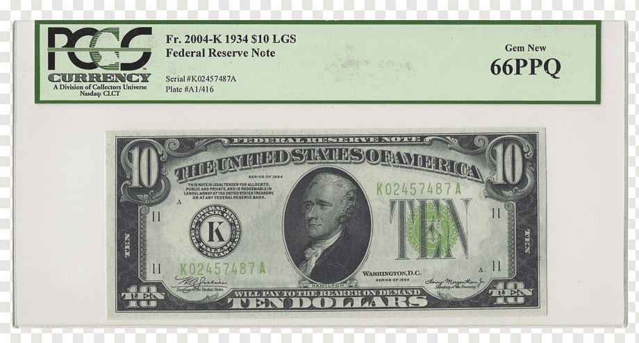 Billete de 10 dólares de Estados Unidos certificado