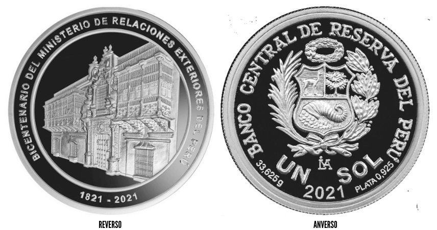 Moneda Peruana del bicentenario del Ministerio de Relaciones Exteriores