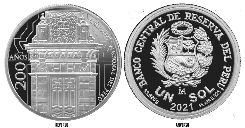 Moneda en plata bicentenario biblioteca nacional del Perú