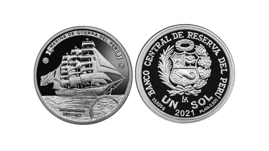 Moneda en plata marina de guerra del Perú