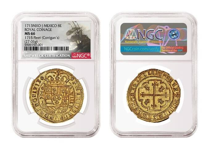 Moneda española 8 Escudos de 1713 certificado por la NGC