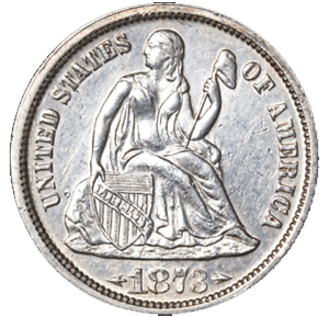 Dime Seated Liberty 1873 con flechas