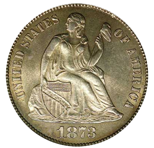 Dime Seated Liberty 1873 sin flechas