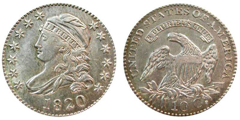 Moneda Dime Capped Bust 1820