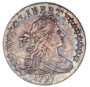 Moneda Dime Draped Bust 1797 de 16 estrellas