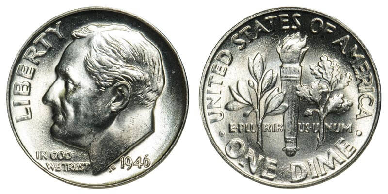 Moneda Roosevelt Silver Dime 1946
