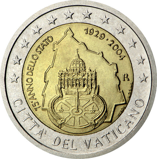 Moneda de 2 euros del Vaticano 2004: 75º Aniversario de la fundación del Estado de la Ciudad del Vaticano