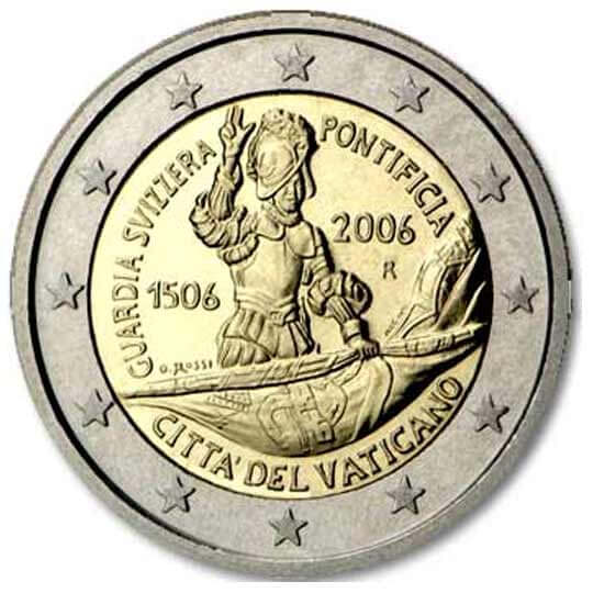 Moneda de 2 euros del Vaticano 2006: 500 aniversario de la Guardia Suiza Pontificia