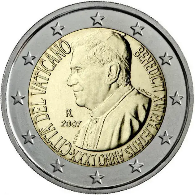 Moneda de 2 euros del Vaticano 2007 - 80 aniversario de Benedicto XVI