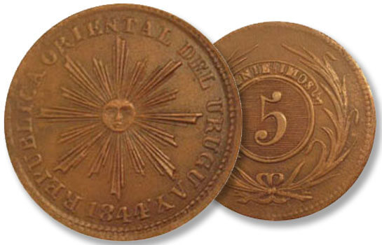 Monedas Uruguayas - Cinco Centesimos de Real 1844