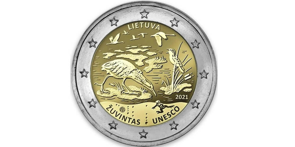 Monedas de 2 Euros Valiosas, Lituania 2021: Reserva de la Biosfera Zuvintas