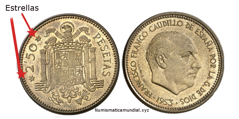 2,5 pesetas 1953 estrella 19 66