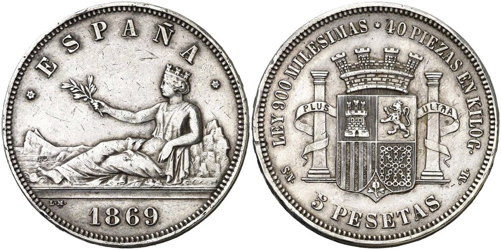 pesetas mas valiosas 5 pesetas 1869